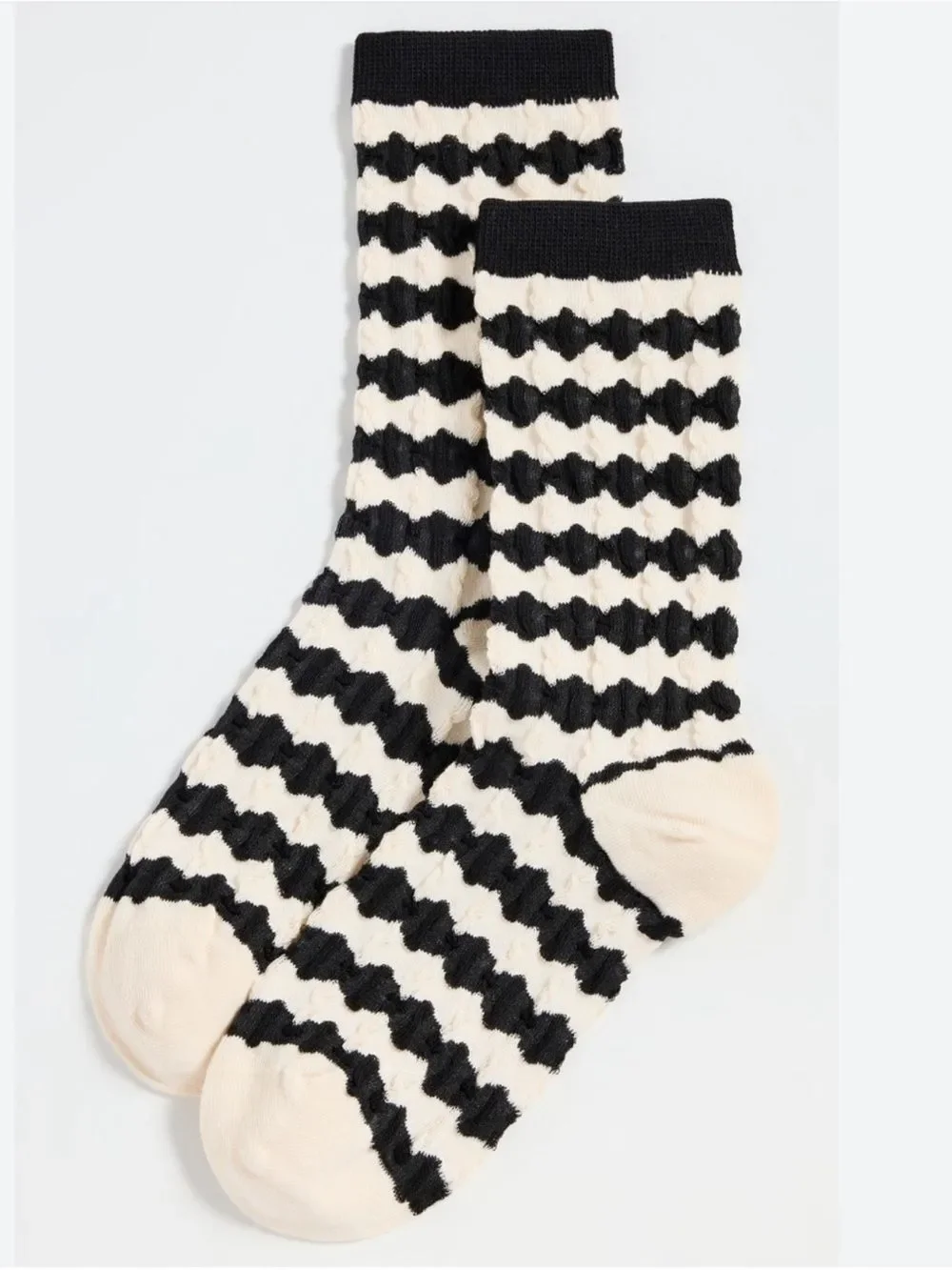 Stems 1 Pair Ivory Black Magic Stripe Cotton Blend Stretch Knit Luxury Socks